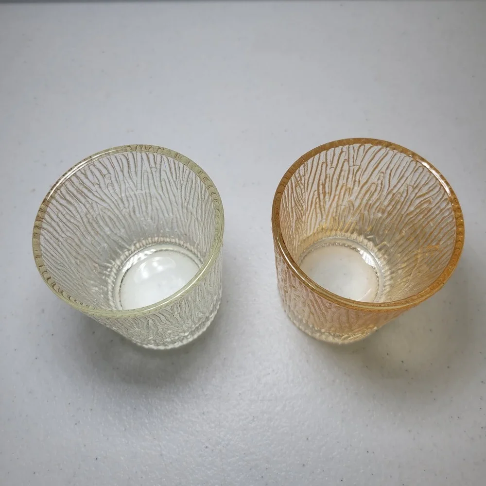 Vintage‎ Bark Wood Rustic Textured Glass Tumblers Set of 2 Clear Amber